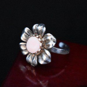 Pink Flower Ring Sterling Silver Size 6 3/4